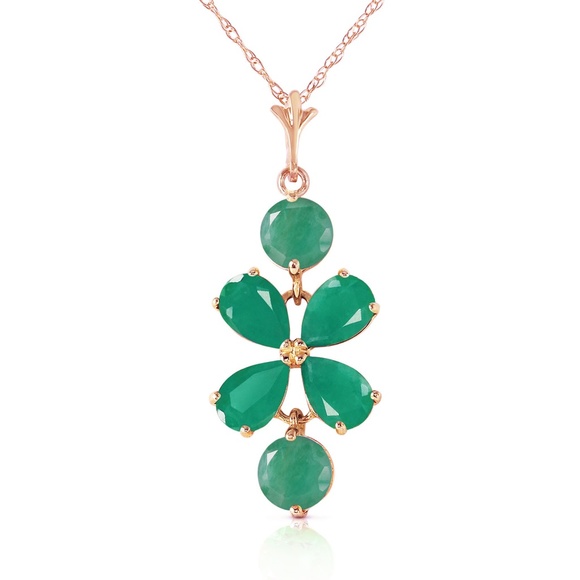 14K. SOLID GOLD NECKLACE WITH NATURAL EMERALDS (Rose Gold) - Picture 1 of 5